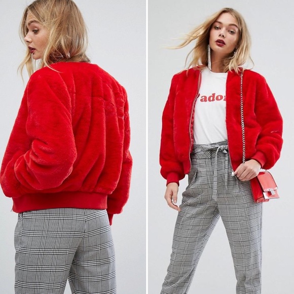 Miss Selfridge Teddy Faux Fur Bomber Jacket - Picture 1 of 8